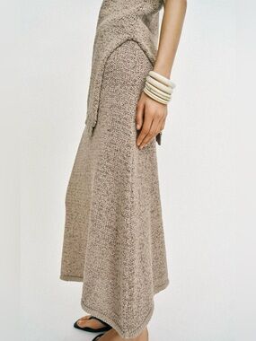 Zara Neutral Knit Maxi Skirt in Taupe-Beige